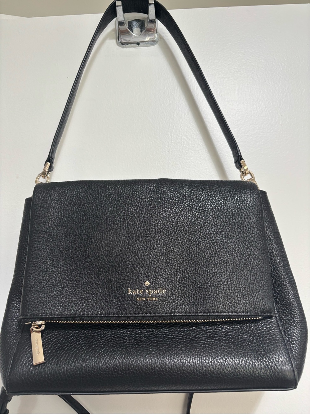 Kate Spade Black Pebbled Leather Shoulder Bag with Gold Hardware